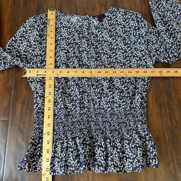 J. CREW Liberty L/S Floral Smocked Waist Blouse Top in Navy Sz S EUC W6947 - Picture 12 of 12